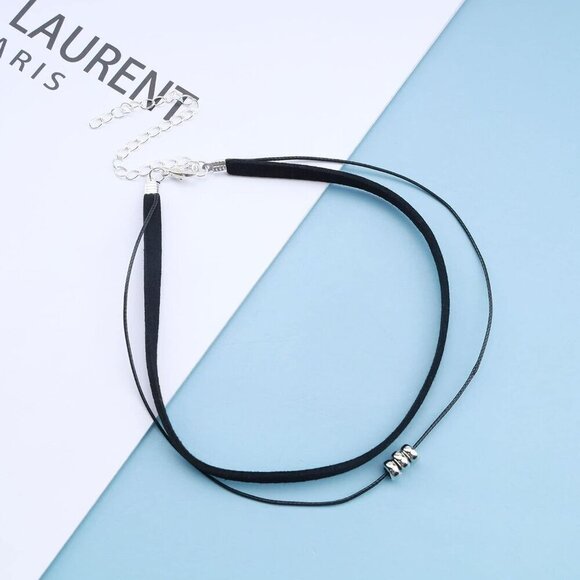 Boho Layered Leather Rope Necklace Choker Black Leather Cord Choker Neck… - Picture 3 of 7